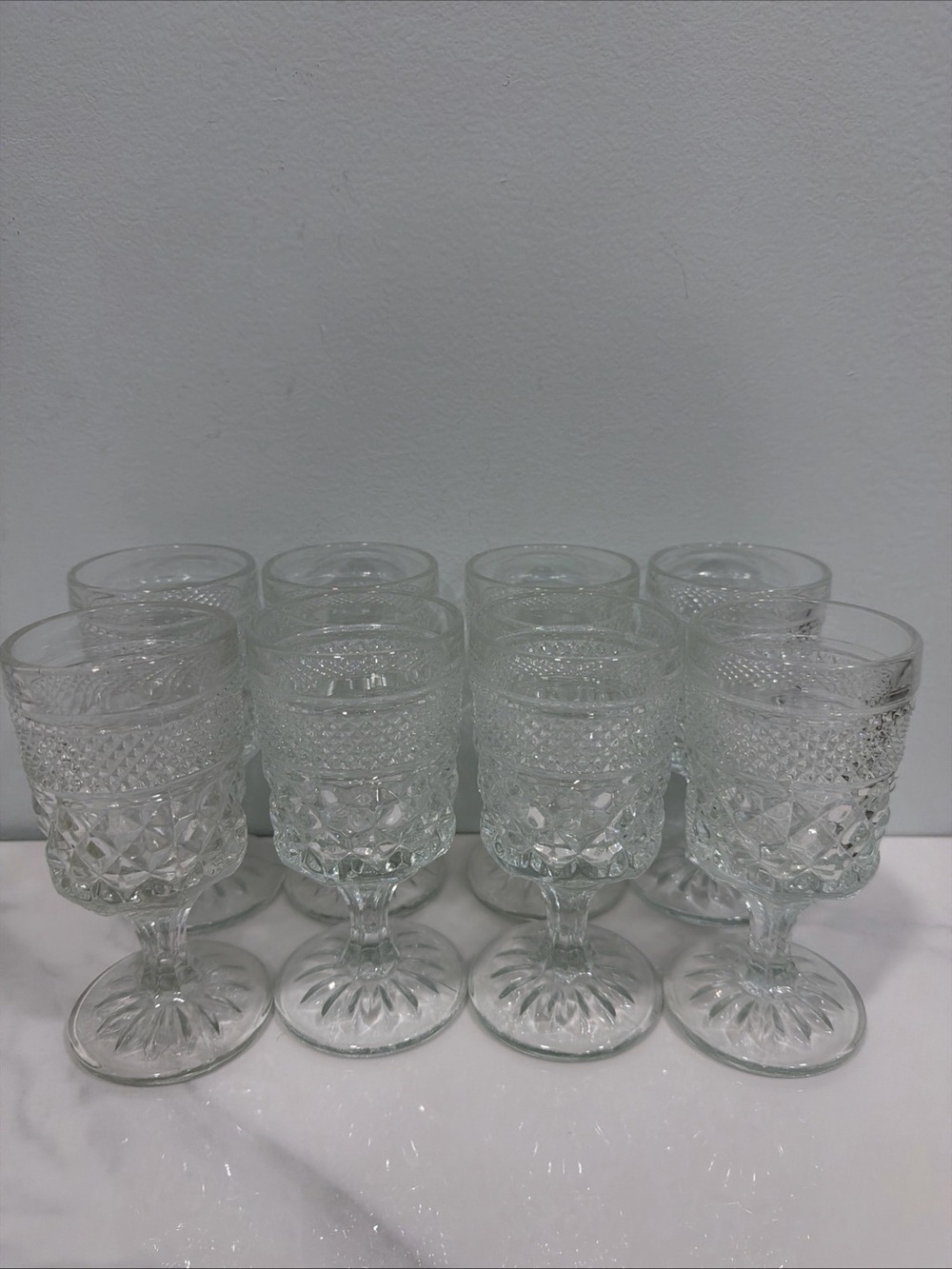 Clear Pressed Glass Goblet Set - Elegant Clear Wine Glasses